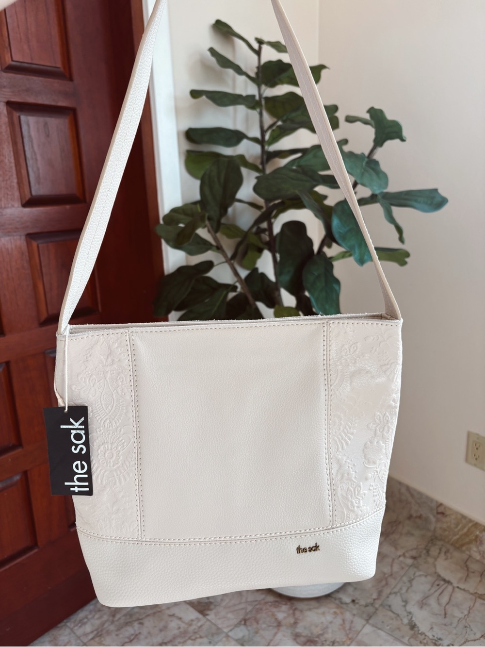 The Sak NWT De Young White Cream Embossed Leather Hobo Shoulder Bag